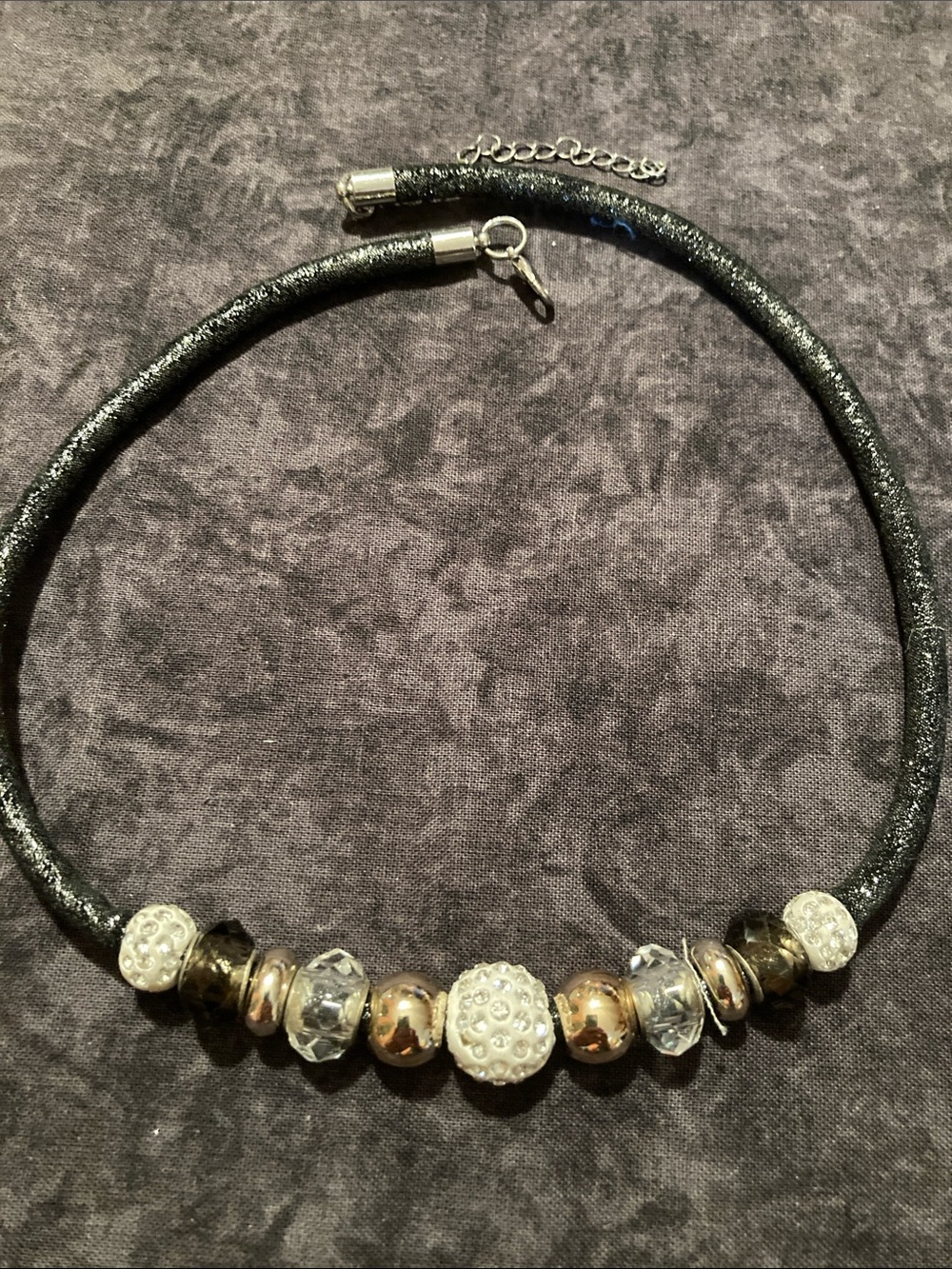 Black Glimmer Corded Beaded Choker Necklace